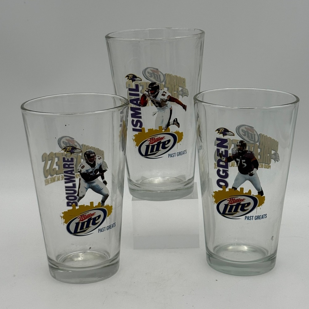 Miller Lite Baltimore Ravens Past Greats Pint Glasses Set Boulware Ismail Ogden